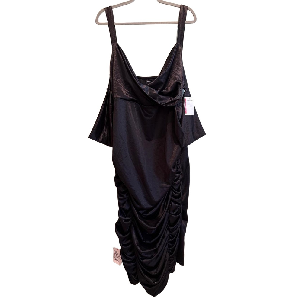 ASOS Design Dress Womens Size US 22 Black Midi Ruching Off‎ The Shoulder